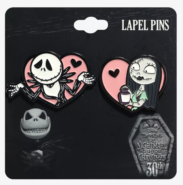 The Nightmare Before Christmas Jack & Sally Heart Enamel 2-Pin Set