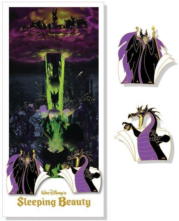 Sleeping Beauty Sequential Animation 2 Pin Set & Lithograph