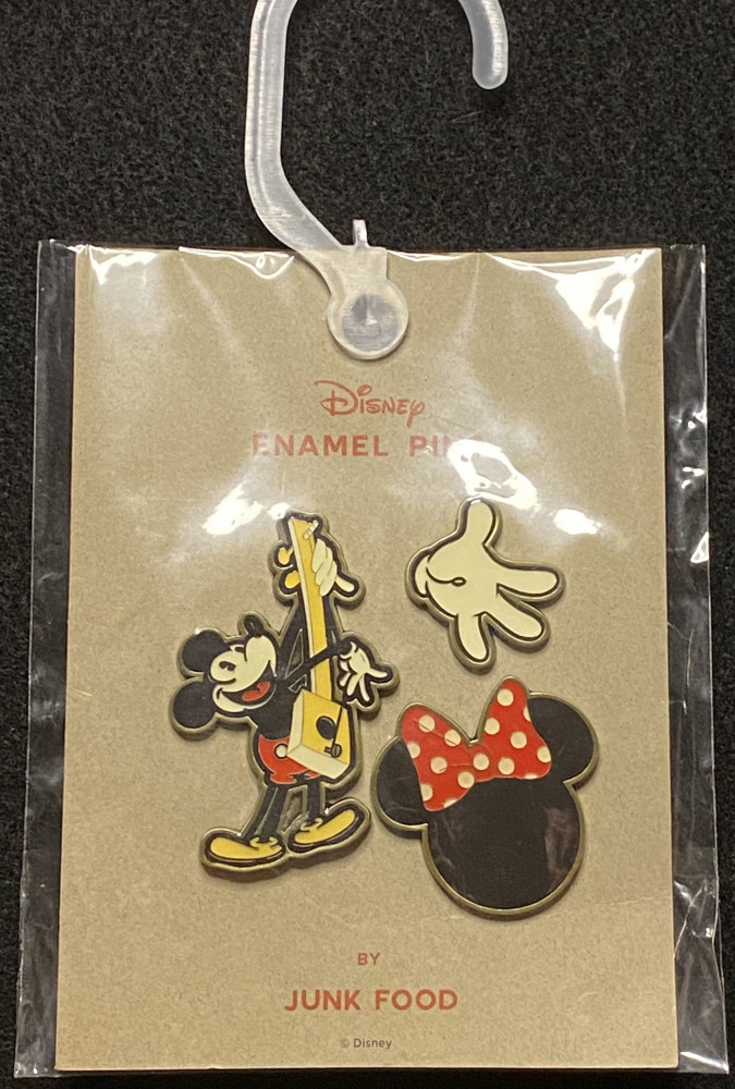3 Pin Set: Mickey with Banjo, Glove, Minnie Icon