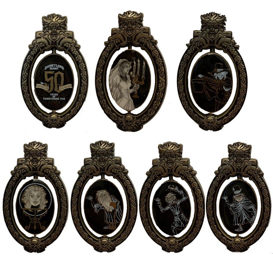 Oval Plaque Spinner Pins — Framed Set with Bride & Hatbox Ghost Completers