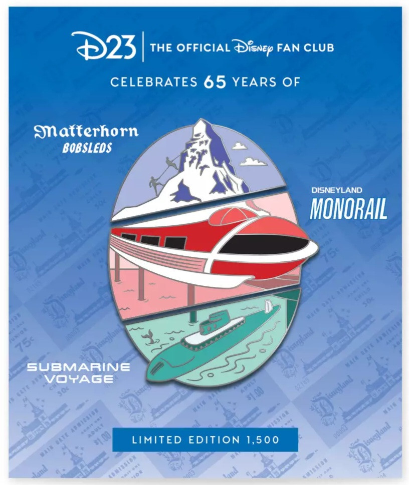 D23-Exclusive Matterhorn Bobsleds, Disneyland Monorail, Submarine Voyage 65th Anniversary Set - Full Set