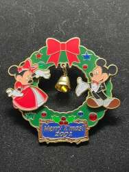 'Christmas 2001 - Mickey &amp; Minnie Mouse - Wreath &amp; Bell - DLIC'
