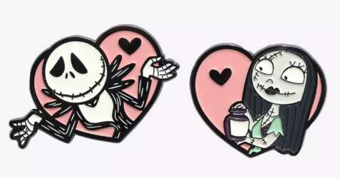 102216 - Hot Topic - Disney - The Nightmare Before Christmas Jack & Sally Heart Enamel 2-Pin Set - Disney Licensed alternate image