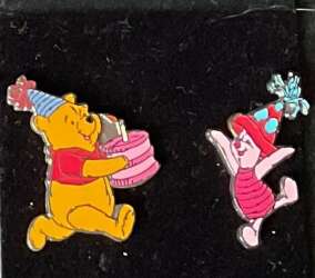 Complete Set - Winnie the Pooh carrying birthday cake and Piglet wearing party hat