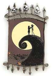 'Jack and Sally on Spiral Hill in Skull Fence Frame - DA'