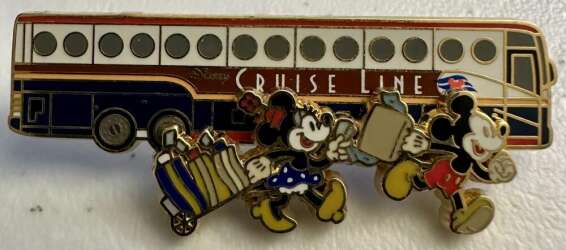 Mickey and Minnie Running to Catch Bus with Luggage