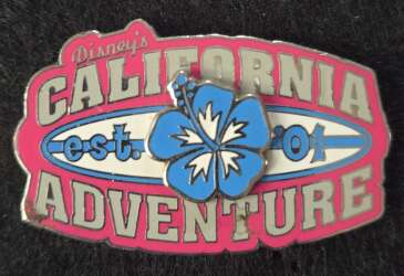 Pink California Adventure Surfboard with Blue Hibiscus Flower