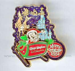 Mickey Mouse in Santa's Sleigh Flying Over Cinderella Castle