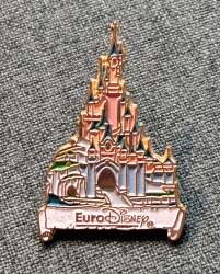 Pink Sleeping Beauty's Castle - EuroDisney white banner - Gold outline