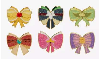 'Loungefly Disney Princess Glitter Bow Blind Box Enamel Pin - Loungefly Disney Princess Glitter Bow Complete 6-pin Hot Topic 2025 Mystery Set - LFLY'