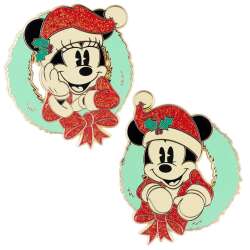 Retro Holiday Mickey and Minnie Mouse Pin Set