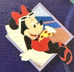Minnie eating pizza