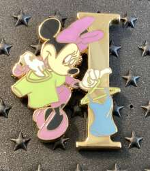 Minnie clothes shopping.  Letter I pink dress green shirt