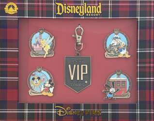 Disneyland VIP Tour 5-pin set from the Disneyland VIP lanyard medal, Tinker Bell, Mickey Mouse, Donald Duck, Oswald