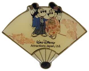 Walt Disney Attractions Japan, Ltd. Hand Fan — Mickey and Minnie in Kimonos