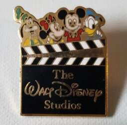 Clapboard logo with Goofy, Minnie, Mickey, and Donald