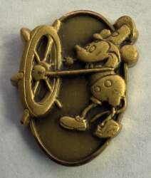 Disney Cast Member Award Pin - 1 Year Anniversary - Steamboat Willie - Curved Leg version