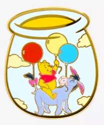 Pooh Bear on Eeyore Floating with Balloons