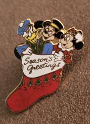 Mickey, Donald, and Minnie in a Christmas stocking