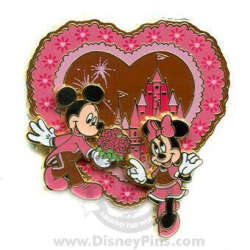'Valentine's Day - Mickey and Minnie on Pink Heart with Scalloped Border - MLT'