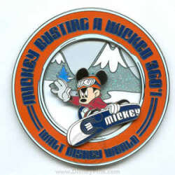 'Pin of the Month - Featured Artist Series - Eric Caszatt - Mickey Snowboarding - WDW'