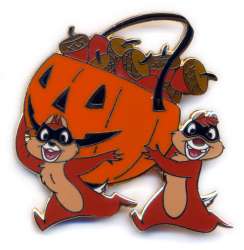 Chip & Dale Carrying a Pupmkin Bucket Full of Acorns