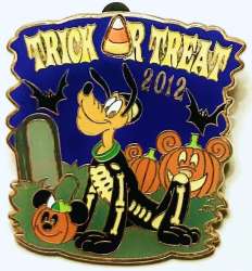 Pluto in a Pumpkin Patch Wearing a Skeleton Costume