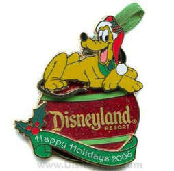 '2006 Holiday Ornament Collection - Pluto Laying atop a X-mas Ornament - Happy Holidays - DLR'