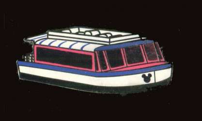 White with blue and pink trim boat
