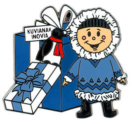 Eskimo Child with Penguin and Presents