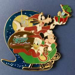 Mickey&#039;s Very Merry Christmas Party (MVMCP) 2005 - Mickey, Donald &amp; Goofy in a Sleigh with Tinker Bell in a present. - WDW