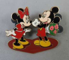 Mickey, With a Bouquet of Flowers and Minnie Celebrating Valentine's Day