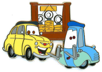 'Radiator Springs Building Series - Luigi and Guido in front of Casa Della Tires - DSUS'