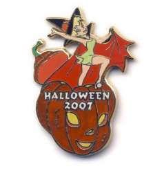 Click to view the Tinker Bell Wearing a Witch's Hat and Cape Coming out of a Pumpkin details
