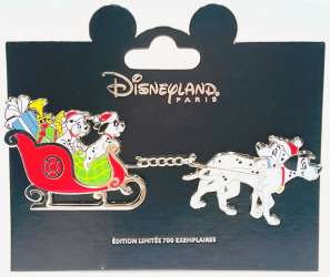 Joyeux Noel 2021 - Dalmatians Sleigh - 2 Pin Set - Pongo, Perdita, and Puppies - DLP