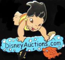 Lilo feeding Pudge the fish with DA logo