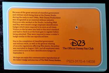 2088 - D23 Walt Disney Studio Tour - Mickey War Era Visitor's Badge - Disney Fan Club alternate image