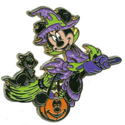 Click to view the Minnie Mouse dressed as a Witch, riding a broom with Figaro details