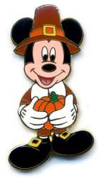 Pilgrim Mickey holding a Pumpkin