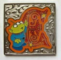 Little Green Man (Red Glitter and Orange Filigree Letter E)