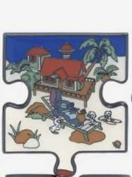Click to view the Stitch laying on a chaise lounger with 3 ducklings around him piece only details