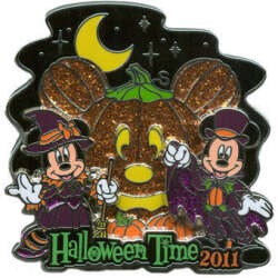 Costumed Mickey and Minnie and Pumpkin