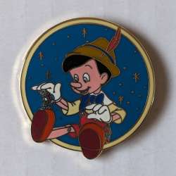 Pinocchio Sitting with Jiminy Cricket - Blue and Yellow Star Circle