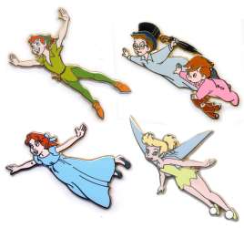 Peter Pan Flying Over London 4 Pin Booster Set - Peter Pan, Tinker Bell, Wendy, John and Michael - MLT