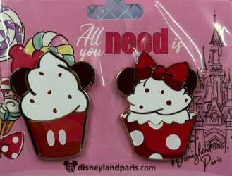 'DLP 2021 Snacks Series - Mickey and Minnie Cupcake Pin Set - Full Set - DLP'