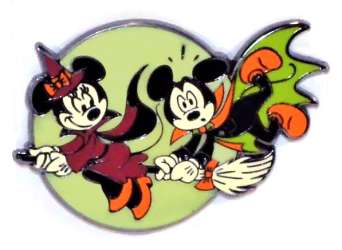 Witch Minnie and Vampire Mickey Riding a Broom
