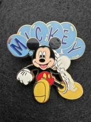 Mickey holding blue balloons