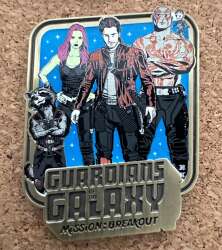 Rocket, Gamora, Starlord, Drax and Groot in a Blue Parallelogram