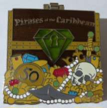 Hinged Treaasure Chest Green Gem (Hairy Leg Pirate and Parrot)