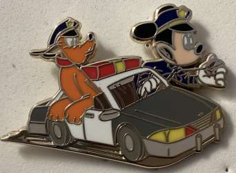 Mickey and Pluto in a police car